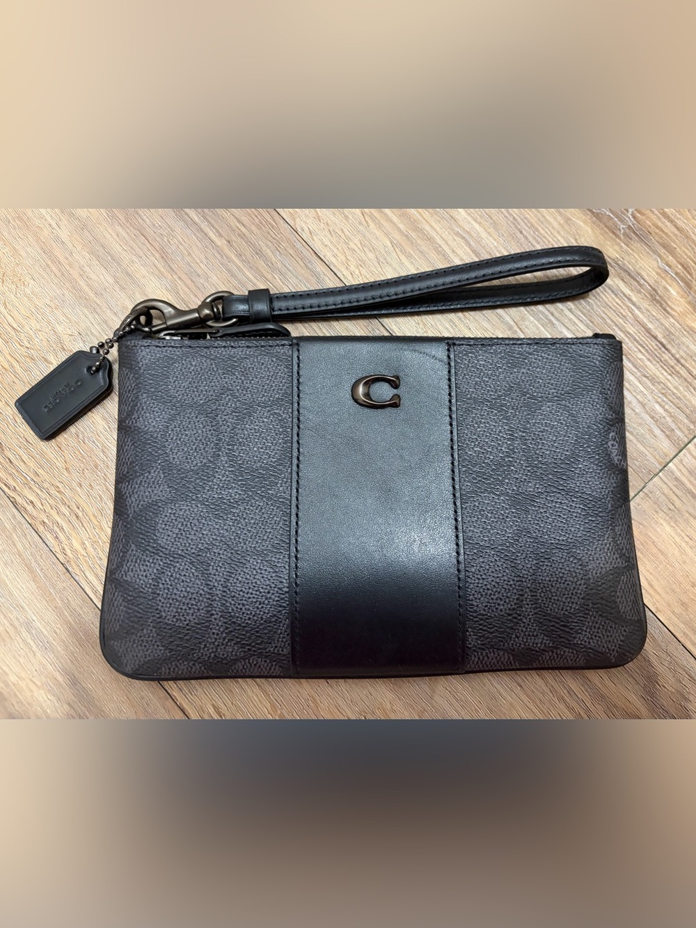 Coach Small Wristlet in Charcoal Black